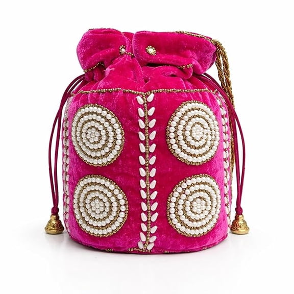 Women’s Potli Bag with Drawstring Closure, Ethnic Handcrafted Pouch for Festive, Wedding, Stylish and Compact Carry Bag-Pink