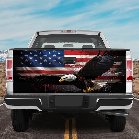 Lotusprinthandmade America Eagle US Flag Tailgate Wrap 2 Sizes (24"x58"), bald eagle patriotic tailgate sticker, decorative america eagle tailgate graphic