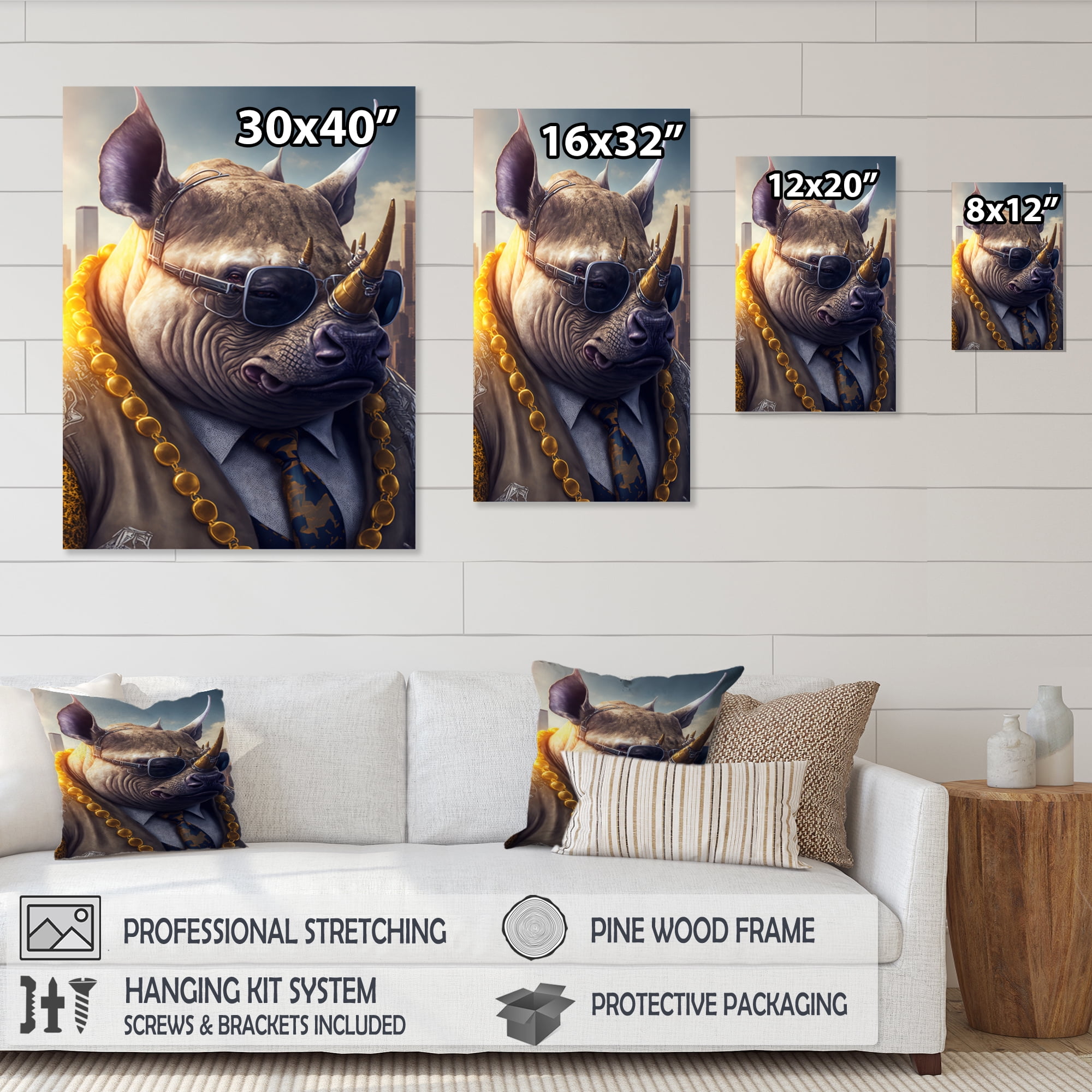 Designart Rhino Gangster in NYC I Canvas Wall Art