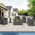 thumbnail image 5 of Cozyhom 9 Pieces Gray Outdoor Rattan Wicker Sofa Set Conversation Sofa with Dark Gray Cushions, 5 of 9