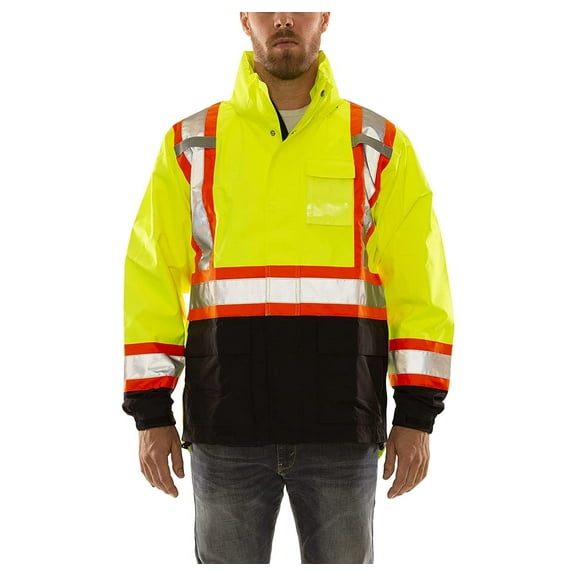 Tingley Icon X-Back J24122C High Visibility Waterproof Jacket With Detachable Hood, Small, Fluorescent Yellow-Green/Black CA2