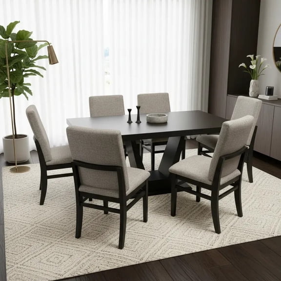 Set de Comedor SALVANTO Olimpo 6 Sillas 160x100 cm MDF color chocolate