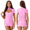 thumbnail image 3 of Minivestido sexy de mujer con efecto mojado, de cuero, con escote descubierto, de látex y PVC, manga corta y cremallera en la espalda, para cócteles y discotecas, 3 of 5