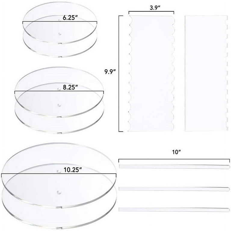 Durable Food Grade Round Clear Acrylic Cake Disc Essentials Kit -  Convenient Frosting Guidelines for Smooth and Flawless Buttercream or  Ganache