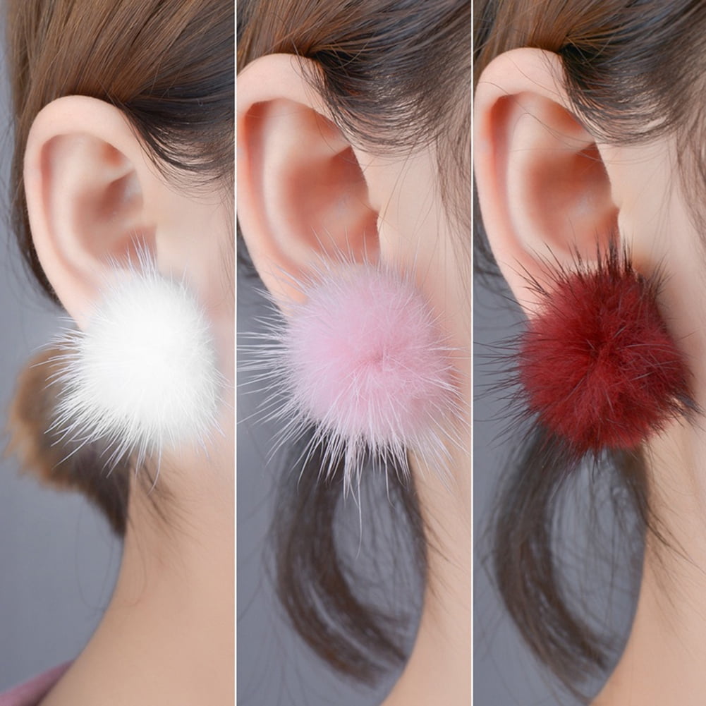 Women Fashion Furry Fluffy Ball Stud Earrings Girls Trendy Sweet Jewelry Sightly 