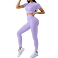 thumbnail image 2 of Heisall Women Two Piece Seamless Fitness Set High-Waisted Yoga Leggings and Short Sleeve Crew Neck Top, 2 of 4