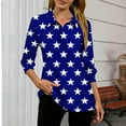 thumbnail image 4 of XPMWRP Women's 3/4 Sleeve Tops Graphic Casual V-Neck Loose Fit Lapel Tshirts Work Lightweight Fall Trendy Business Blouses Basic Tees Blue XL, 4 of 5