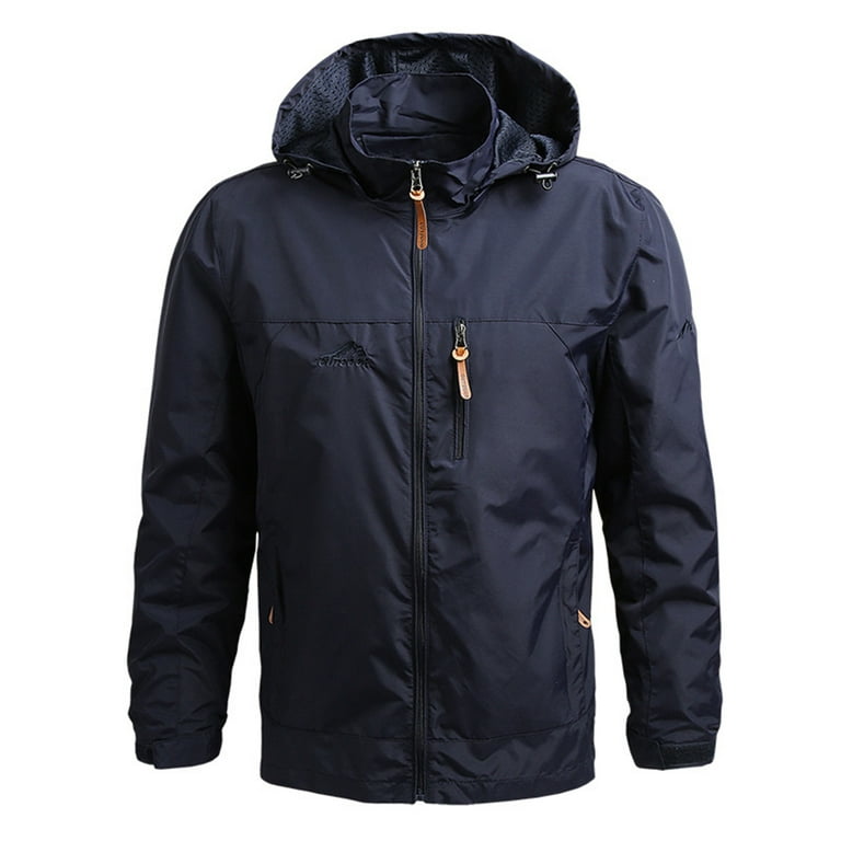 Jacket Hooded Coat Waterproof Warm Windbreaker for Men Fishing Hiking XL  Dark Blue 
