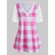 thumbnail image 1 of Más el tamaño de la tela escocesa de la manga del cordón camiseta Rosegal Camisetas tallas grandes, 1 of 5