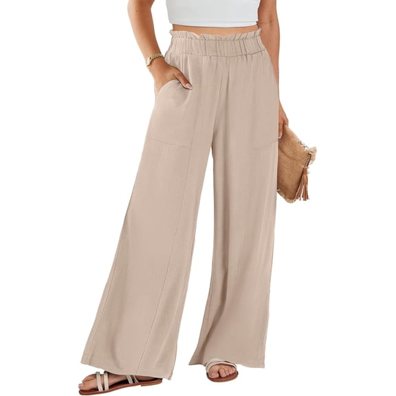 Womens Summer Casual Loose Wide Leg Palazzo Pants High Waist Flowy Beach Trousers Work Outfits