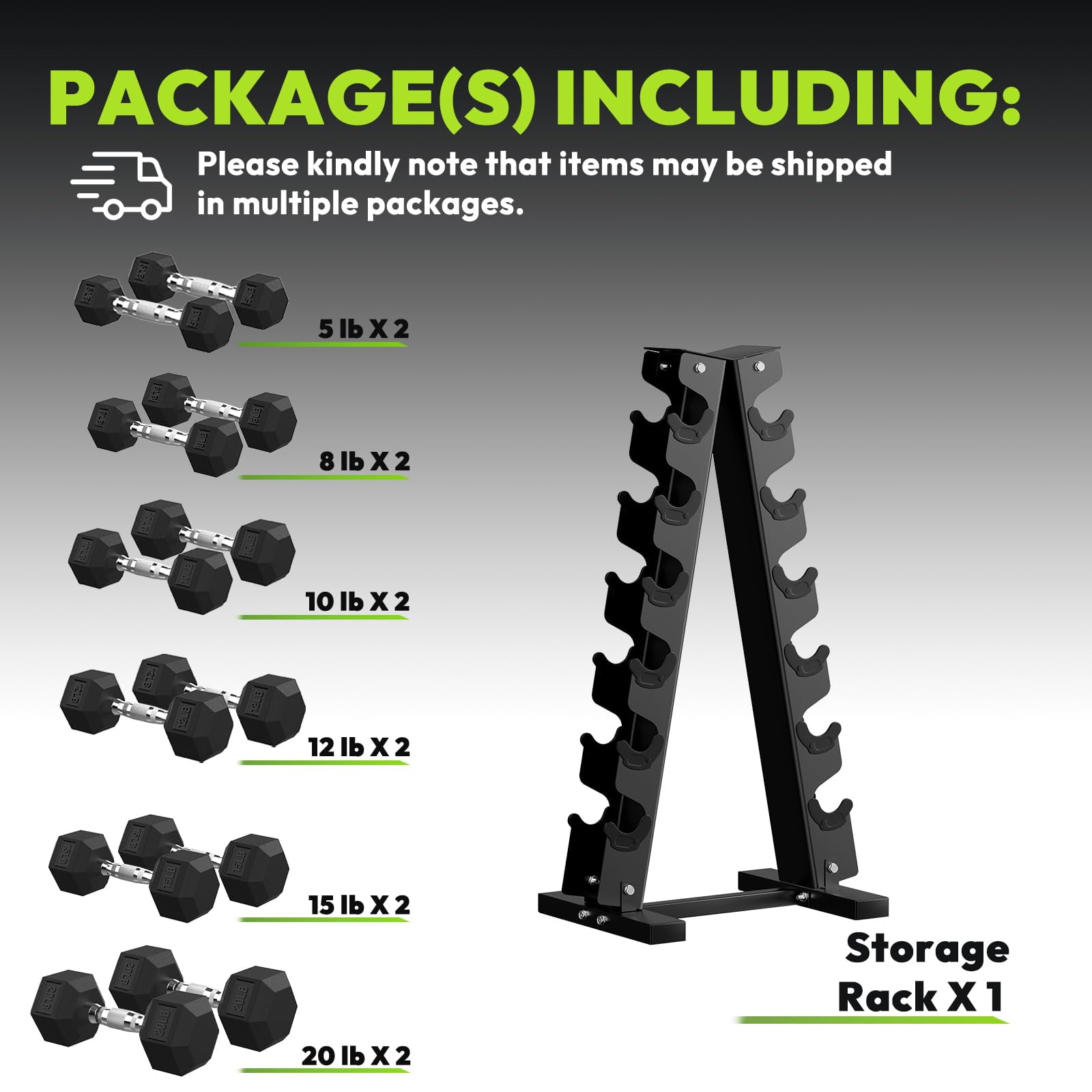HANDBODE 140 lb Dumbbell Set Rubber Encased Hex Dumbbell Free Weights Dumbbells Home Weight Set with 6-Tier A-Frame Dumbbells Rack