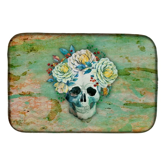 Day of the Dead Skull with Flowers Dish Drying Mat