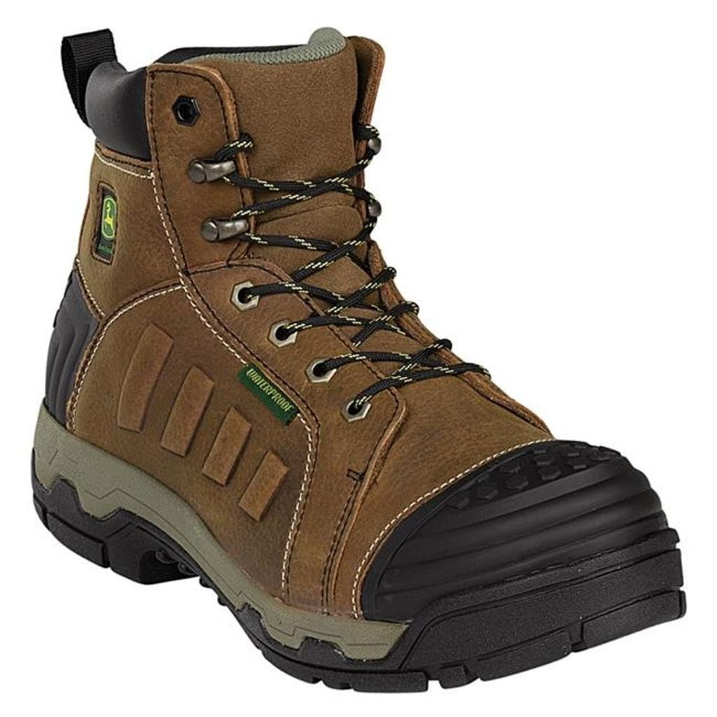 John Deere Western Boots Mens Hex Sole Waterproof Lace Up Tan JD6912