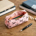 thumbnail image 3 of Quilted Bow Pencil Pouch Large Capacity Soft Stationery Storage Bag for Brushes Pencils and Travel Makeup Blue, 3 of 3