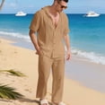 thumbnail image 2 of Purcolt Mens Summer 2 Piece Sets Comfortable Button Down Hooded Shirts and Loose Fit Pants Sweatsuit Casual Beach Pants Outfits, 2 of 9