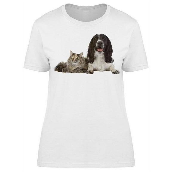 Spaniel Dog With A Cat T-Shirt Women -Image by Shutterstock, Female Medium