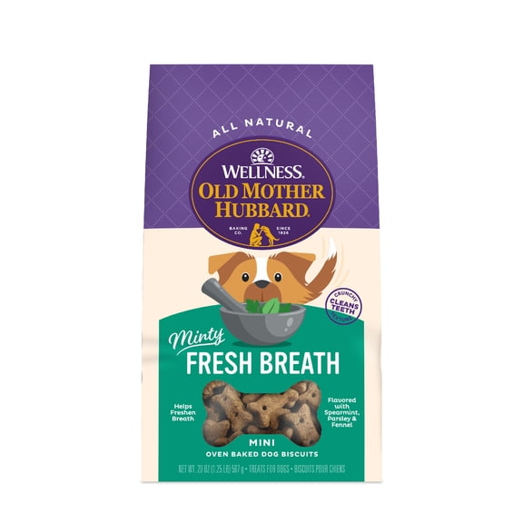 Wellness Old Mother Hubbard Minty Fresh Breath Dog Biscuits, Natural, Training Treats, Spearmint, Parsley, Oats, & Chicken Flavor, Mini Size, (20 Ounce Bag)