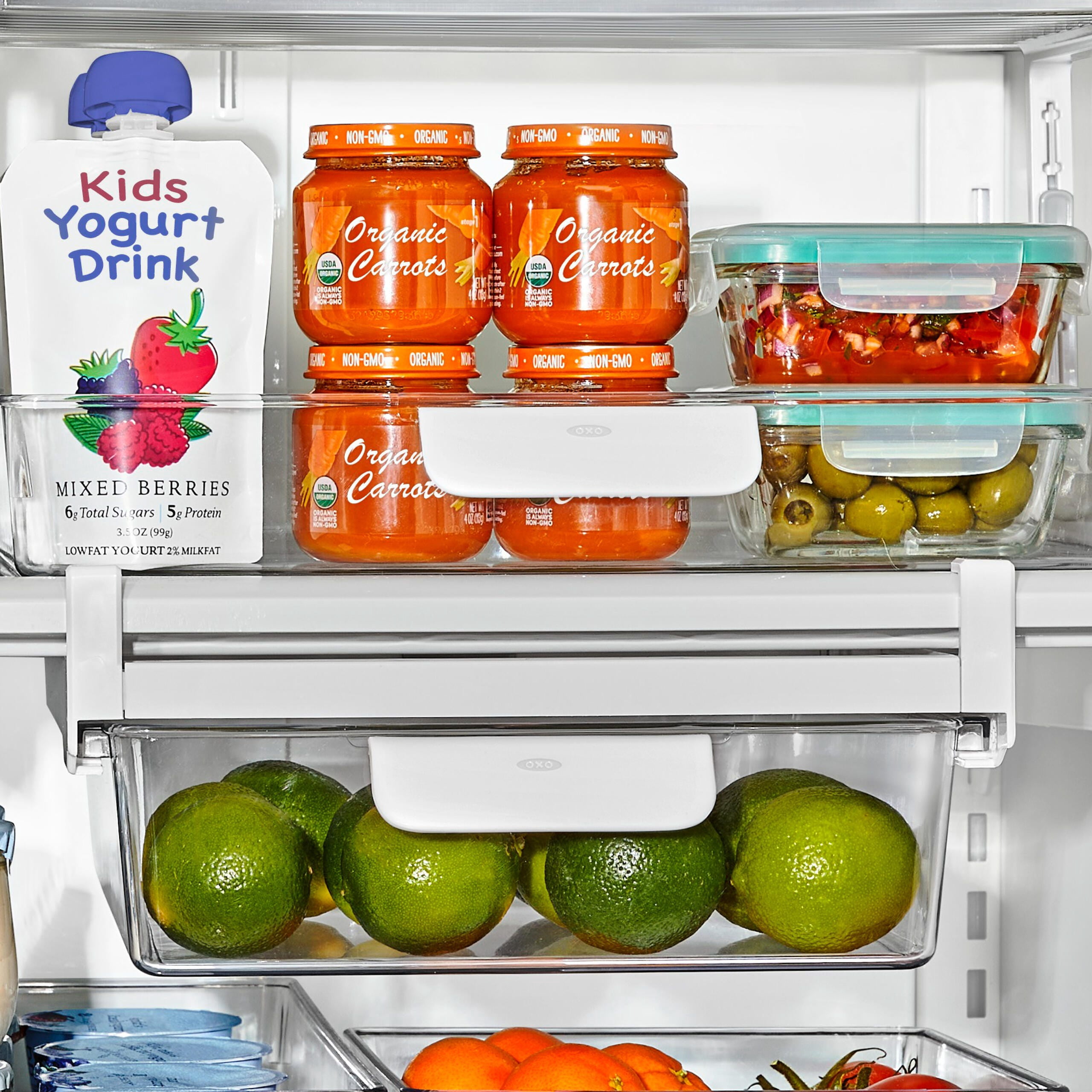 OXO Refrigerator Organizer Tray 3-Piece Set with Handle, Clear