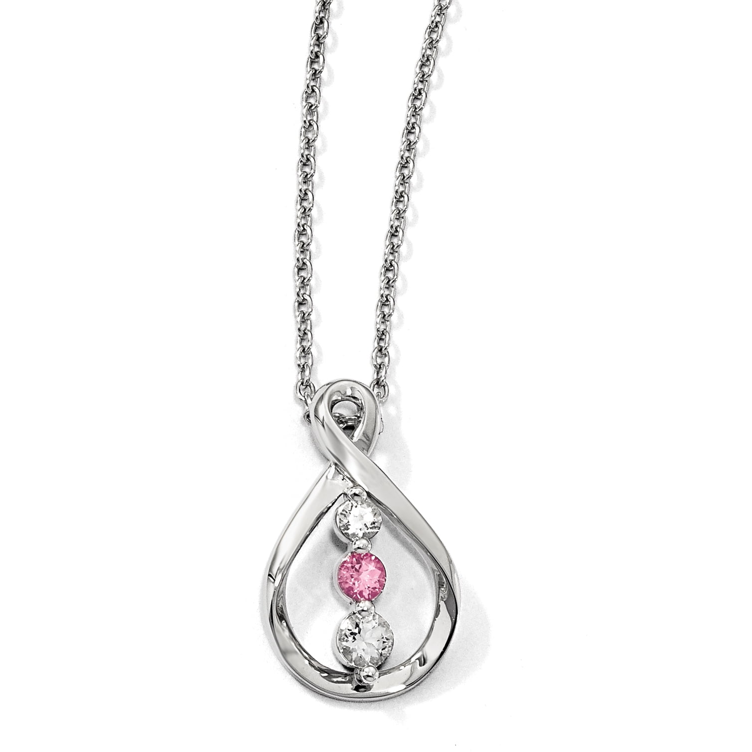 Sterling Silver Clear & Pink Swarovski Topaz Runzi w 2in ext Necklace by