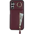 thumbnail image 3 of Samsung Galaxy A14 5G Case with Card Holder for Women, Samsung Galaxy A14 5G Phone Case Wallet with Credit Card with Ring Kickstand Zipper Shockproof Slim Stand Case - Red Wine, 3 of 9