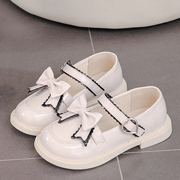 UQJfacai Flower Girl Dress Shoes Toddler Kids Bow Mary Janes Princess Shoes Closed Toe Low Heel Soft Sole Wedding Party Pumps Footwear