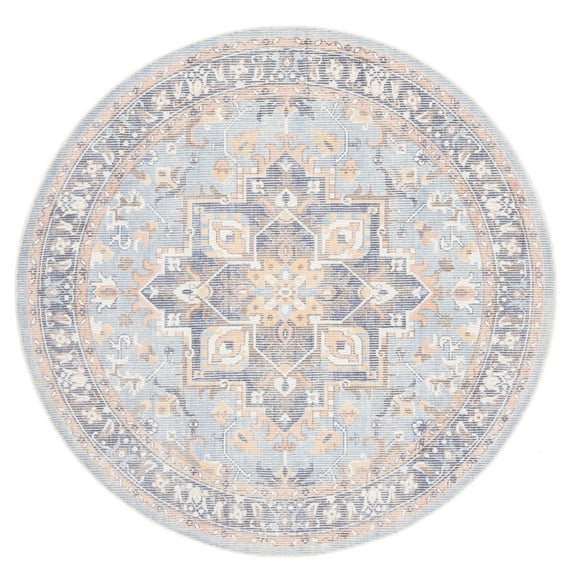 SAFAVIEH Restoration Vintage Ava Medallion Area Rug, Ivory/Light Blue, 6' x 6' Round