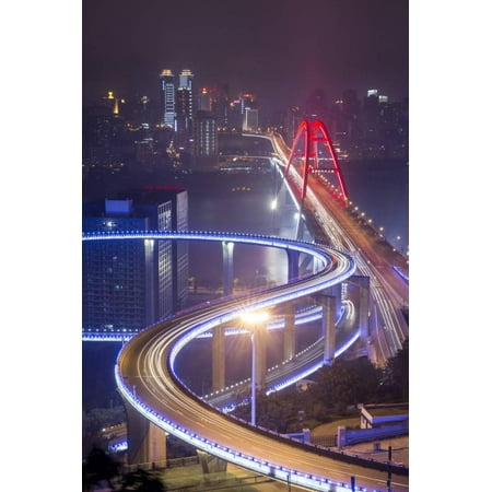 China, Traffic Lights on Caiyuanba Bridge Spanning Yangtze River Print Wall Art By Paul