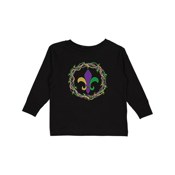 Inktastic Mardi Gras Fleur de Lis Beads Boys or Girls Long Sleeve Toddler T-Shirt