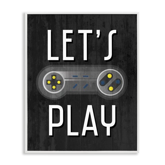 Stupell Industries Contemporary Let's Play Vintage Controller White Framed Giclee Art, 11 x 14, by Kim Allen