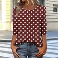 thumbnail image 5 of Viluyesy Round Neck T-Shirt for Womens 3/4 Sleeves Shirt Tops Relaxed Button Loose Blouse Wine Size S, 5 of 7