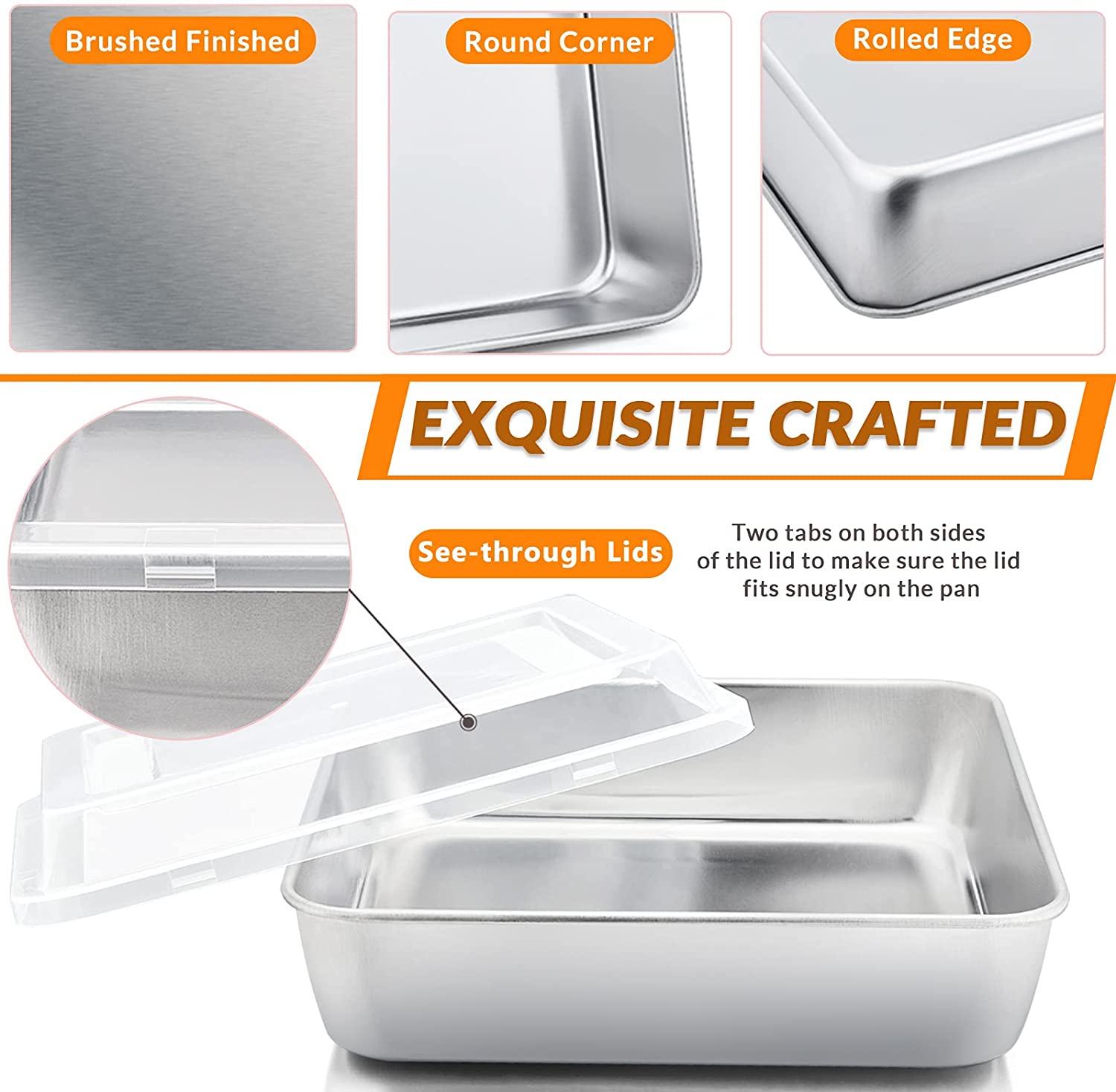 Vesteel 8-Inch Square Baking Pan with Lid Set (2 Pans + 2 Lids) photo 3