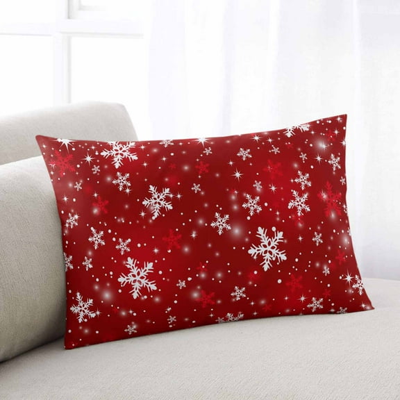 Red Snowflake Christmas Throw Pillow Covers, Xmas Snowflake Modern Art Winter Soft Breathable Pillow Cases with Zipper for Sleeping, Queen Size Pillowcases for Couch Bed Sofa Chair 20x30 Inches