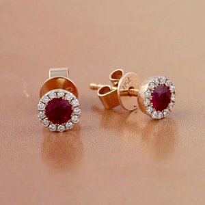 Ruby Stud Earrings Moissanite Earrings Dainty Stud 14k Rose Gold Stud Earrings