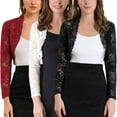 thumbnail image 2 of Women Floral Lace Cropped Cardigan Open Front Shrug Hollow Sheer Scalloped Long Sleeve Bolero Crop Tops Summer Blouse Tops, 2 of 5