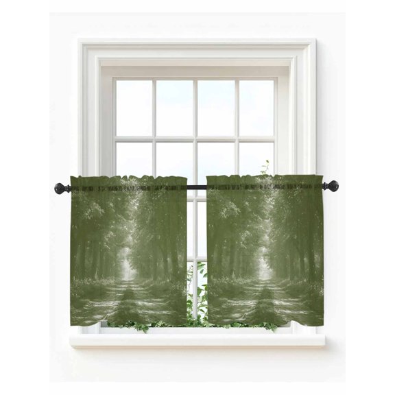 Sage Green Trees Tier Curtains 36 Inch Length,Sheer Curtains for Bedroom Living Room,Forest Art Decor Spring Summer Nature Leaf Rod Pocket Voile Drapes Kitchen Curtains for Window 27.5"x36" 2 Panels