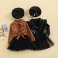 thumbnail image 3 of Fortune Robe en Cuir pour Petites Filles, Robe Tutu à Manches Longues Patchwork avec Béret et Chapeau, 3 of 9
