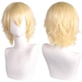 thumbnail image 1 of Zhuge Peluca de pelo corto unisex de anime, peluca de anime para cosplay, pelucas sintéticas resistentes al calor para fiesta de disfraces con flequillo, rubia, 1 of 2