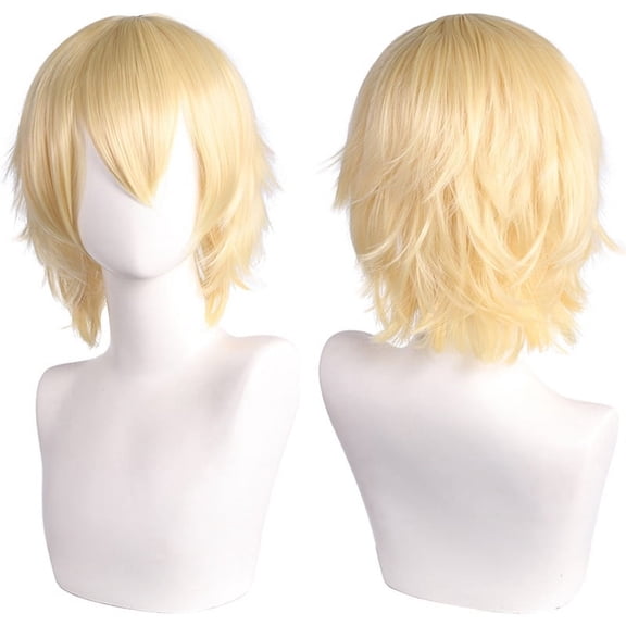 XmhyTop Unisex Short Anime Cosplay Wig,Layered Style with Bangs, Heat-Resistant Synthetic Hair, Ideal for Costume Parties, Prom & Themed Events，Blond