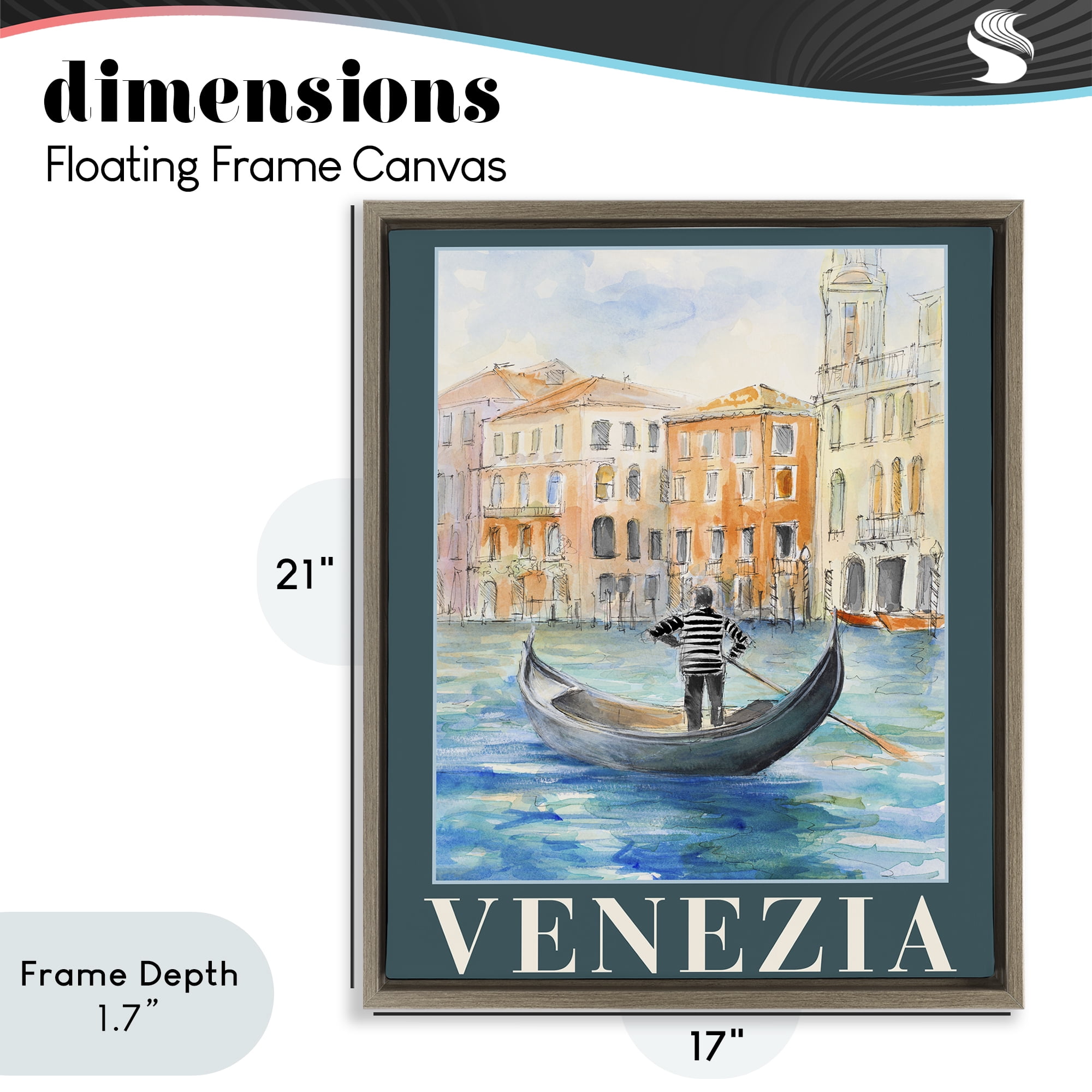 Stupell Industries Venezia Gondola View Brown Framed Floater Canvas Wall Art, design by Lanie Loreth