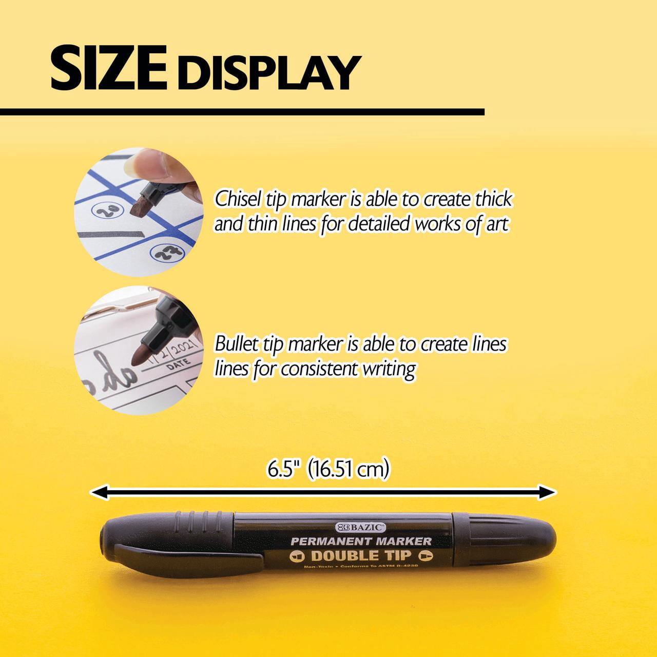 BAZIC Permanent Marker Dual Fine Tip Chisel Point Black Markers (2/Pack), 24-Packs