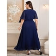 thumbnail image 2 of Elegant Blue Plus Size Long Dress With Rhinestone Waist Detail, Asymmetrical Hem, Short Sleeve Evening Gown, 2 of 8