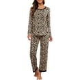 thumbnail image 1 of Pyjama à Manches Longues pour Femmes, Col Rond Doux, FP-Léopard Beige, 1 of 5