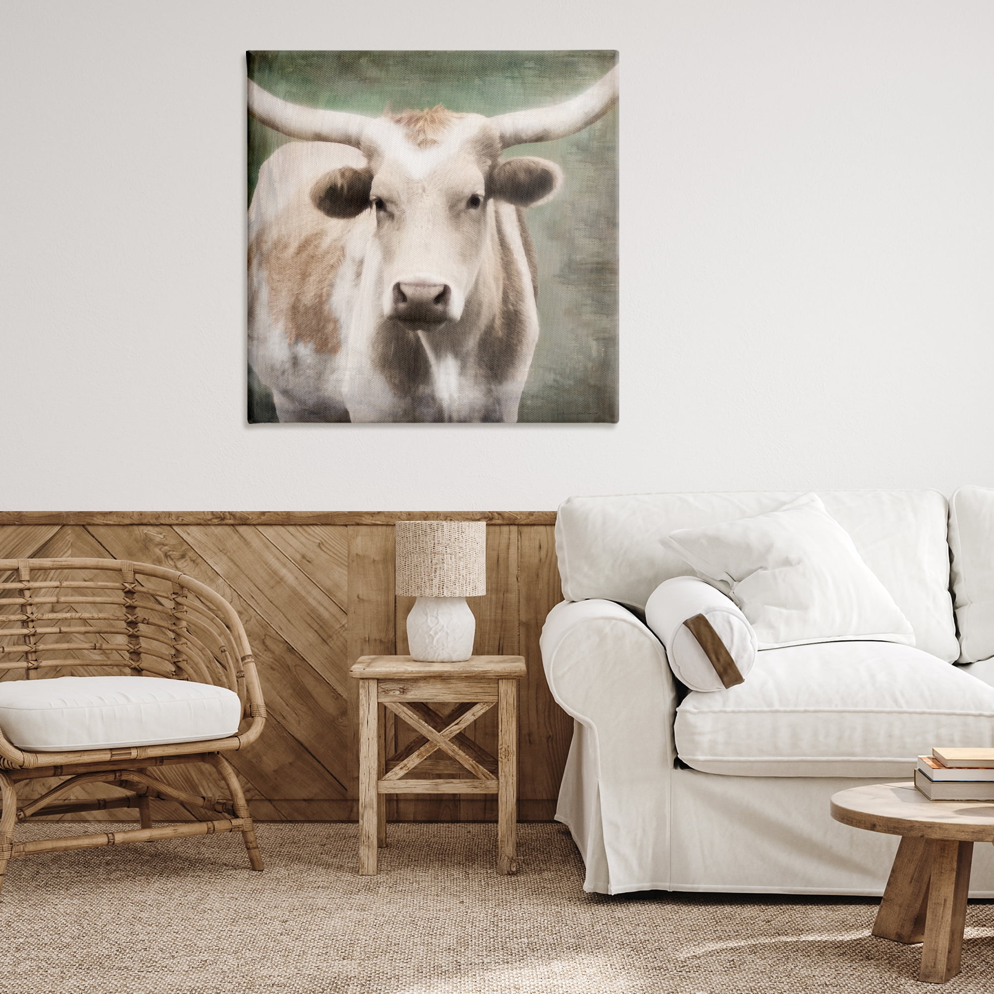Stupell Industries Rustic Longhorn Cattle Animals & Insects Painting Gallery Wrapped Canvas Art Print Wall Art, 36 x 36