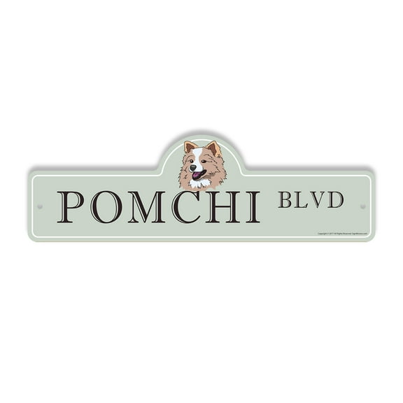 Pomchi Plastic Street Sign - 7 Inch X 20 Inch Gift Dog Breed Pet Cute Small Animal Loyal Family Decor House Playful Fun