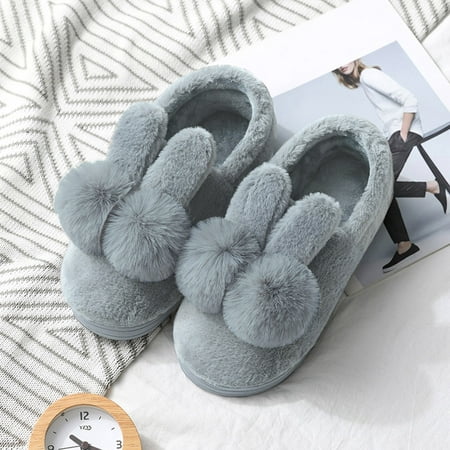 

PhoneSoap Couples Men Slip On Furry Plush Flat Home Winter Round Toe Keep Warm Cartoon Slippers Shoes Grey