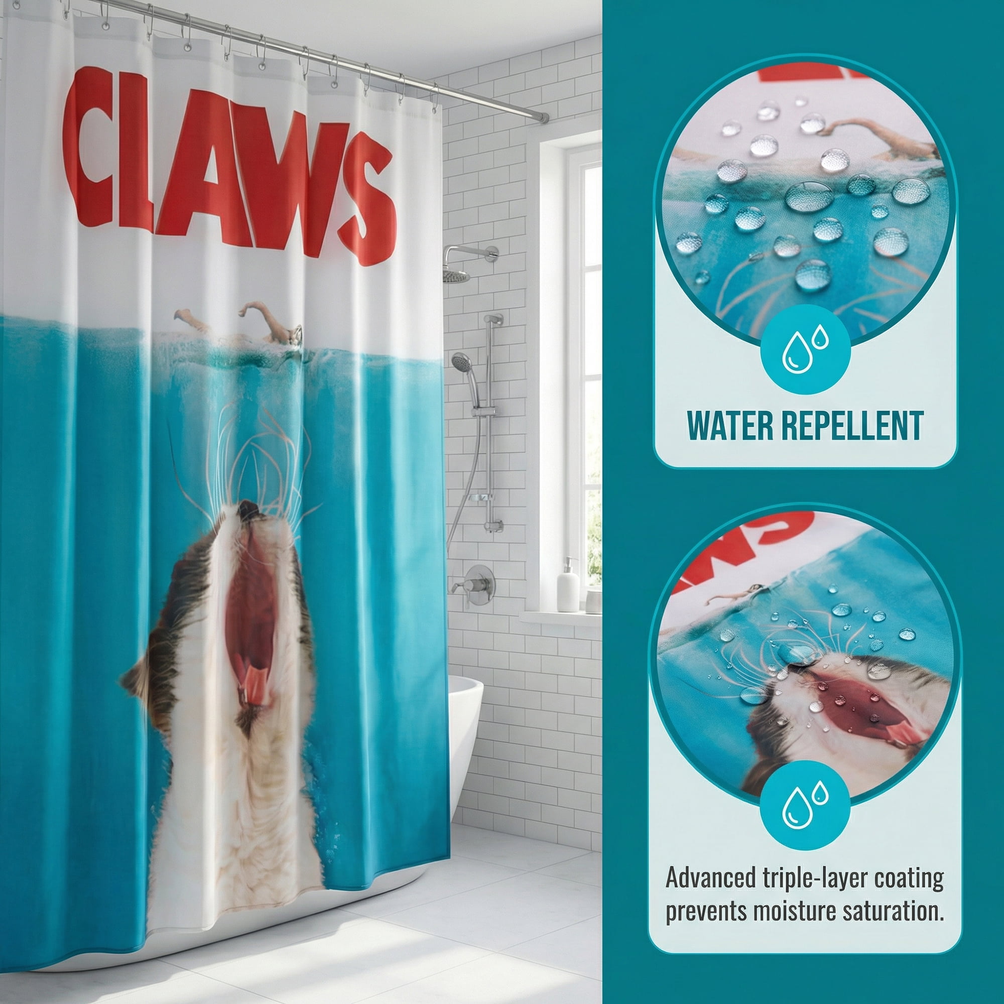 Unique Bargains Shower Curtain Waterproof Bath Shower Curtain Sets Black Rhino 71"W x 71"L