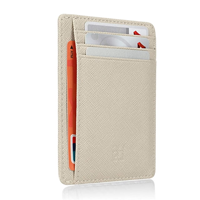GH GOLD HORSE - Portatarjetas de piel minimalista con bloqueo RFID para mujer, Cruz Caqui, Delgado, portafolios delgada de piel para mujer con tarjetero
