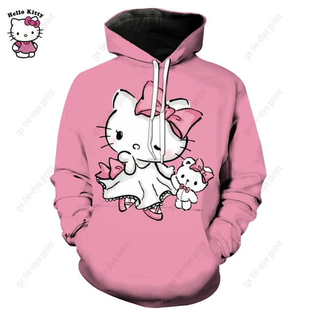 Hermosa sudadera morada de Hello Kitty para mujer, sudadera con capucha de alta calidad, sencilla, informal, holgada, de otoño, de gran tamaño