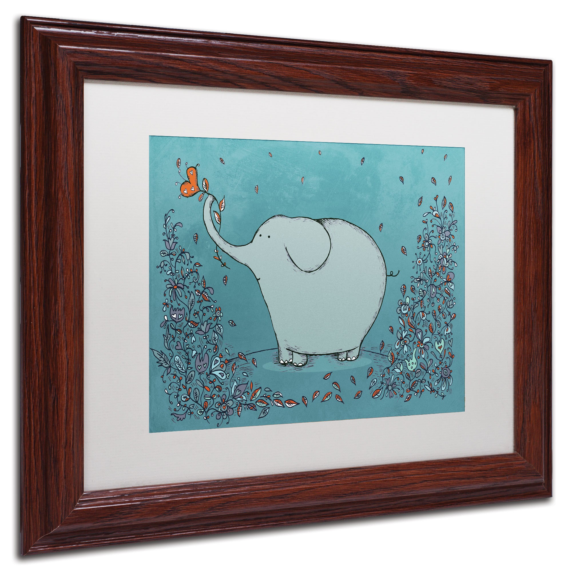 Trademark Fine Art "Garden Elephant" Canvas Art by Carla Martell, White Matte, Wood Frame