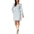 thumbnail image 2 of INSPIRE CHIC Tweed Dress for Women's Square Neck Long Sleeve Elegant Cocktail Plaid Dress L White Blue, 2 of 4